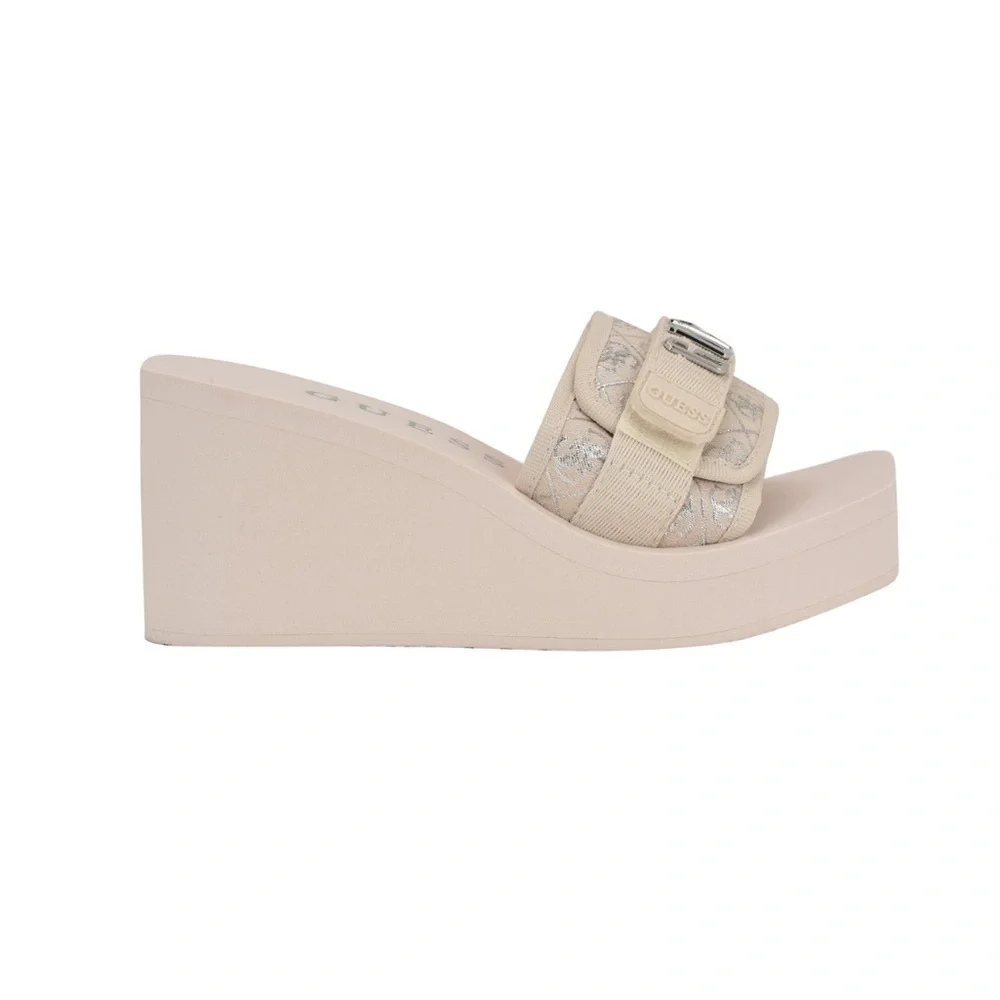 New GUESS Women's Dellean Quattro Eva Single Band Logo EVA Wedge Sandals Sz 9
